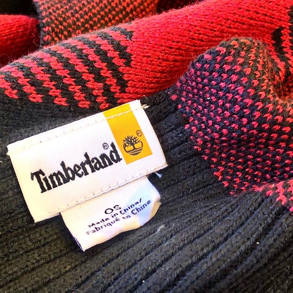 Timberland Red & Black Neck Scarf Acrylic Soft Plaid Checks Mens 65" x 9.5" - Picture 4 of 9